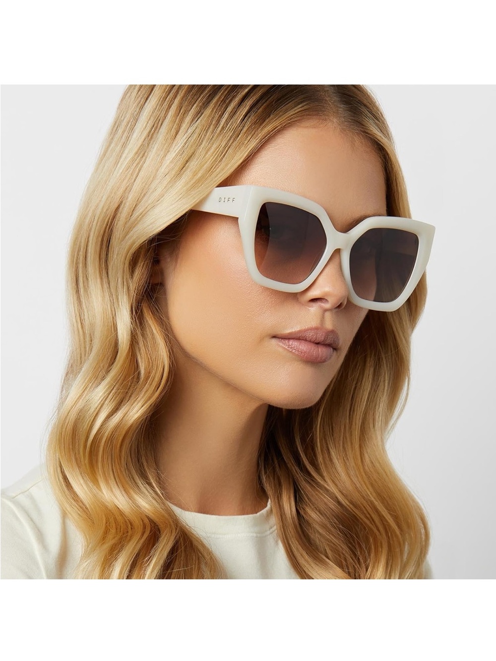 Blaire Women's Angular Sunglasses in Ivory with Gradient Brown Lenses - Picture 4 of 4